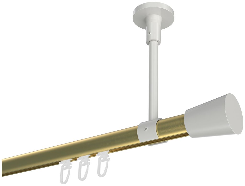 Interdeco Innenlaufstange / Gardinenstange mit Innenlauf Messing-Optik / Weiß, Typ Sonette Sitra (Konus) Deckenmontage, 20 mm Ø 1-läufig, 520 cm