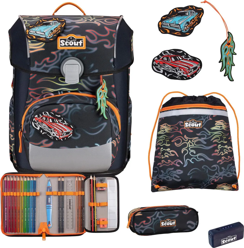Scout Neo Schulranzenset Safety Light 5 teilig Flames - Kit Scolaire
