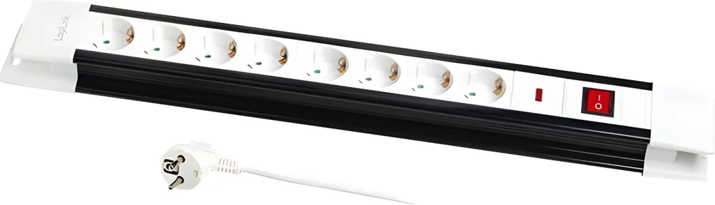 LogiLink LPS207 Striscia di prese LogiLink, 8 vie, con interruttore, bianco/nero