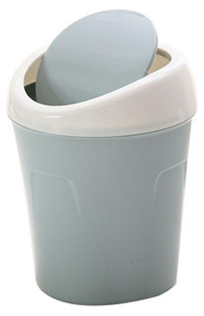 Desktop-Mülleimer aus Kunststoff, multifunktionaler kleiner Schreibtisch-Mülleimer mit Schwingdeckel für das Heimbüro, Blau