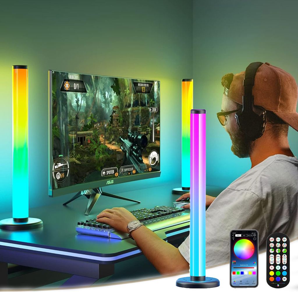 LED Lightbar 33.5cm Bluetooth&APP,Doppelseitiges TV Hintergrundbeleuchtung,Atmosphäre Lichtleist Timer&Music Sync,RGB Gaming-Lampe mit Fernb...