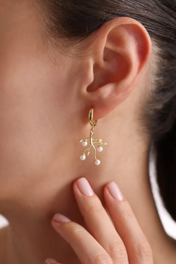 Boucles d'oreilles branche en argent 925 avec perle d'eau douce fine