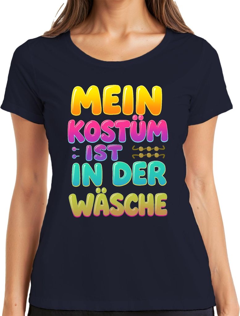 Mein Kostüm ist in der Wäsche lustig Fasching Karneval Geschenk Damen T-Shirt, Navy, M