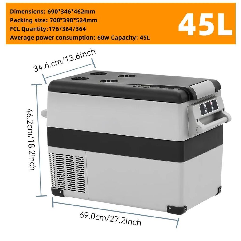 Tragbare Auto Kühlbox Gefrierbox - Kompressor Kühlschrank 45L - 12V DC - LED-Display - Leise - Für Camping und Reise