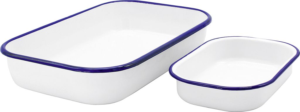 Krüger Auflaufform Lasagneformen-Set 26 + 32cm Stahlemaille, weiß/blau, 2-teilig (1 Set)