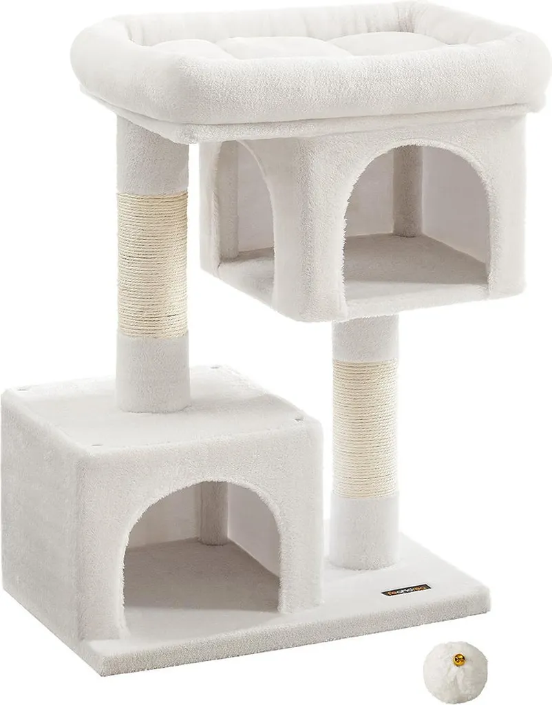Arbre à chat pour grands chats jusqu'à 7 kg, blanc crème - Poteaux sisal