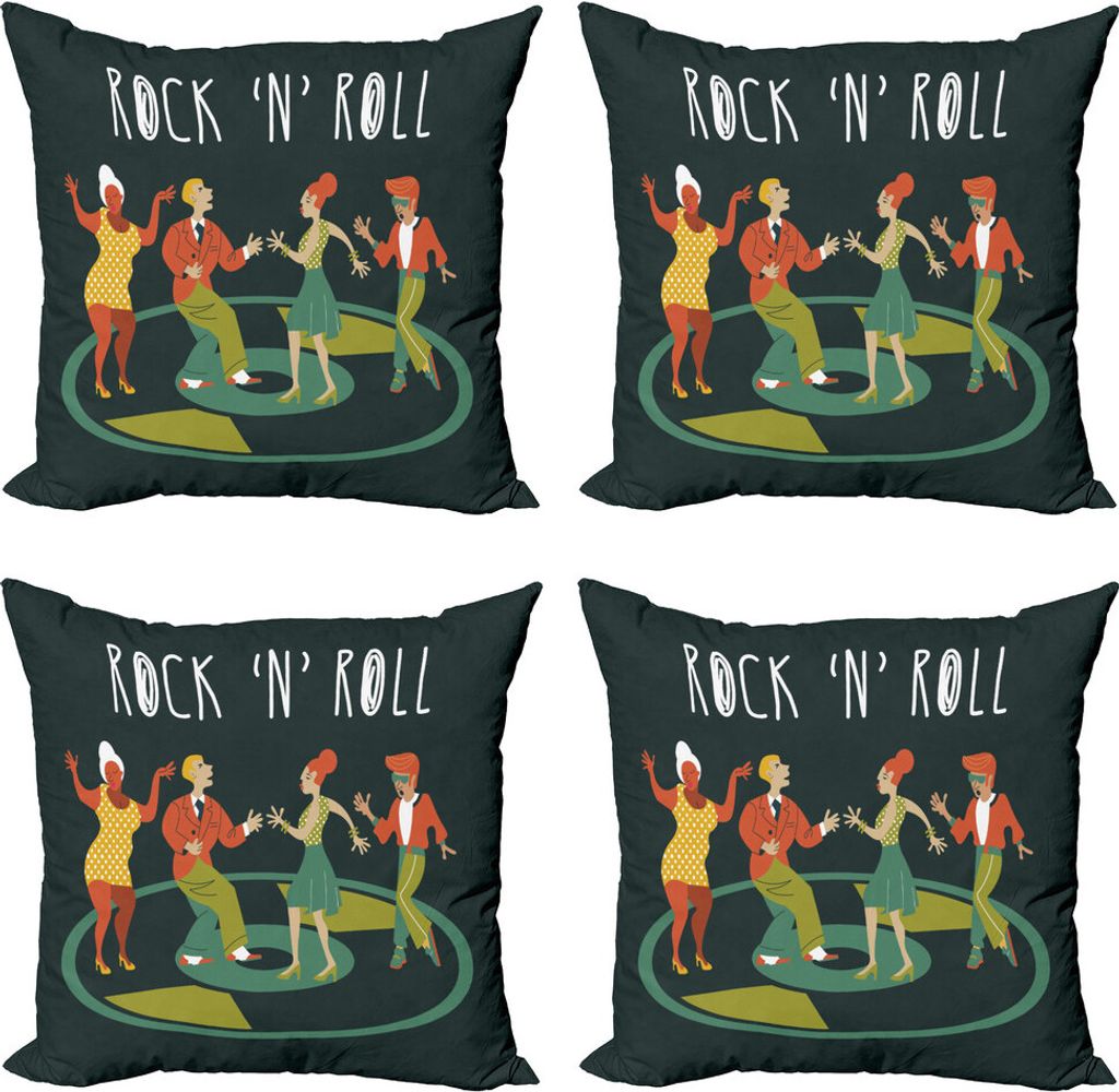 ABAKUHAUS Rock'n'Roll Kissenbezug Set (4 Stück), Hipster Themed Party, Moderner Doppelseitiger Digitaldruck, 50 cm x 50 cm, Mehrfarbig