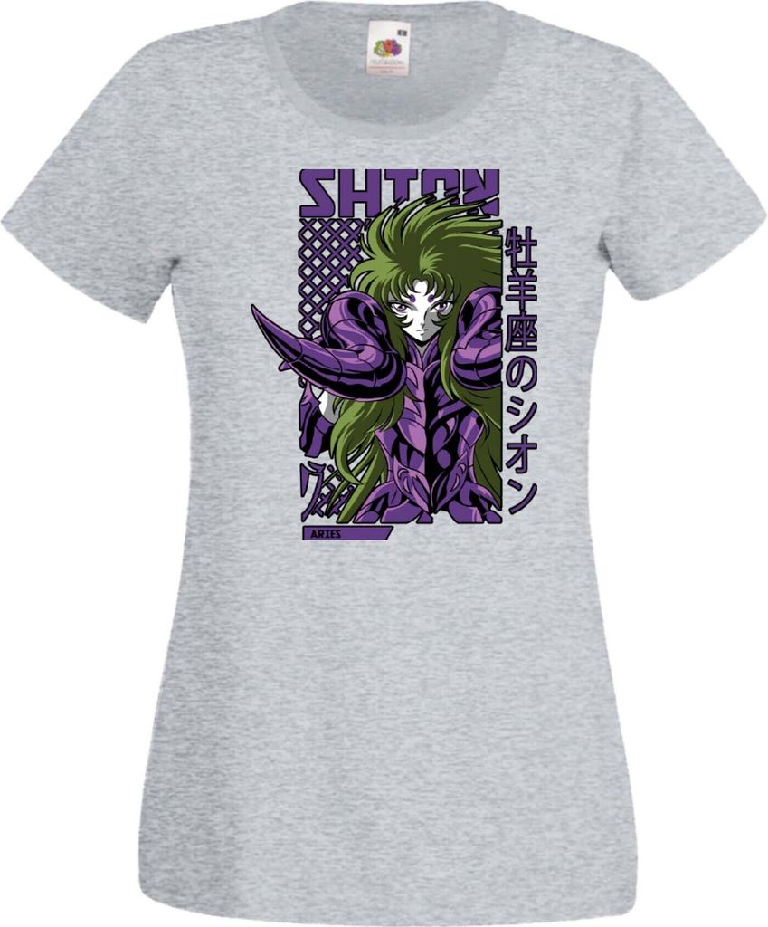 Damen T-Shirt Anime Manga Saint Anime Seiya Aries Shion, Lady 2XL / Grau