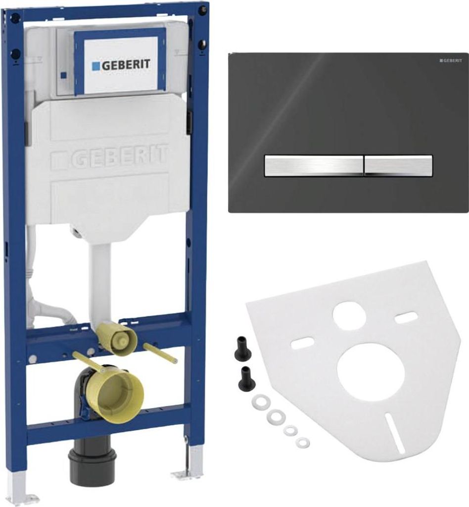 BADfabrik24 Geberit Duofix Vorwandelement 112 cm mit Sigma UP-Spülkasten 12 cm + Sigma50 Betätigungsplatte Metall verchromt / schwarz inkl. Monta...