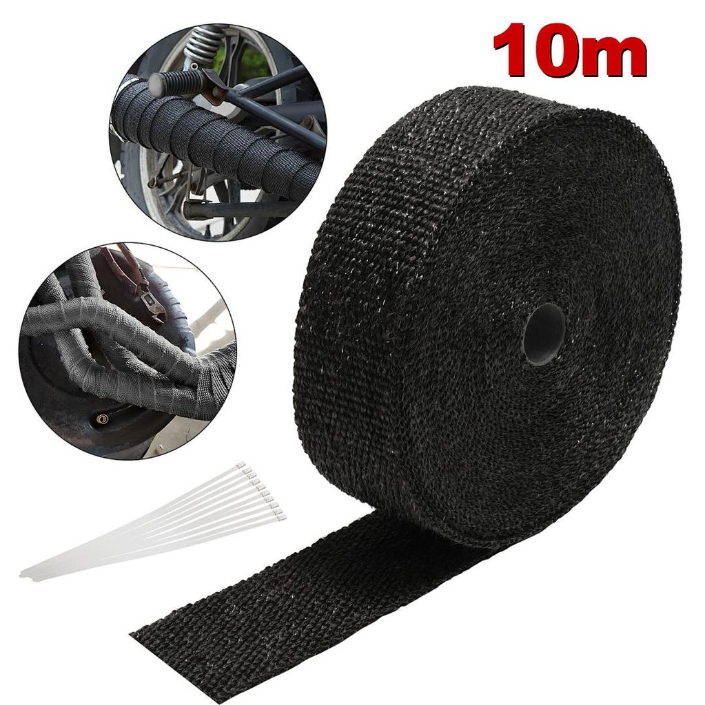 Ikodm 10M Titan Hitzeschutzband Auspuff Band Bis 1400°C Hitzeschutz Heat Wrap Krümmer Krümmer Band Krümmer Schwarz