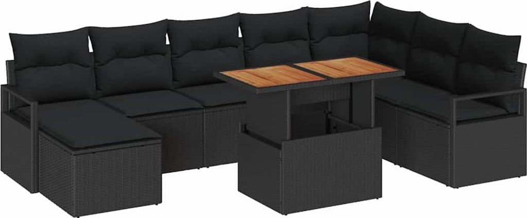 Garten-Sofa-Set mit Speicher 9 pcs Schwarz Poly Rattan