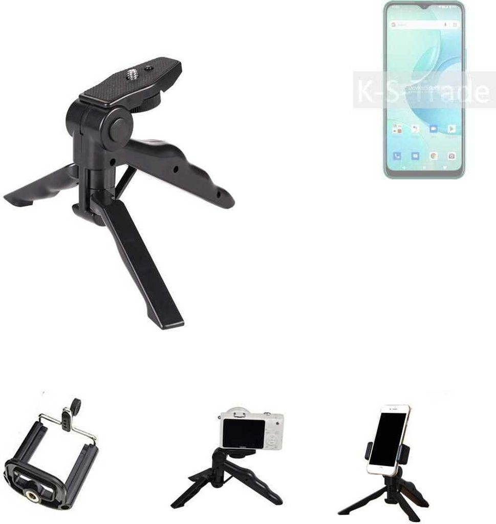 K-S-Trade Stativ Tisch-Ständer Dreibein Handy-Stativ Ständer kompatibel mit Wiko T10 Mini-Stativ Smartphone Tripod Handy-Stativ aus Plastik schwarz