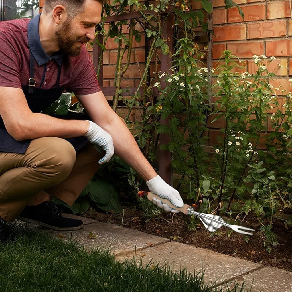 Désherbeur manuel en acier inoxydable (2 pcs) avec gants de jardinage