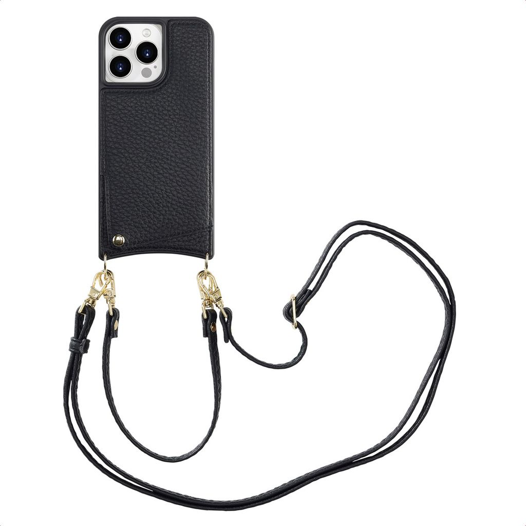 Selencia Nova HandyHülle mit Kordel und Kartenhalter iPhone 15 Pro Max - Schwarz