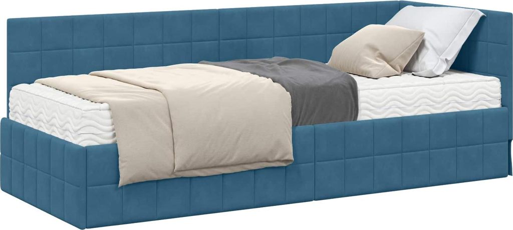 Eckbettgestell mit Matratze mit Kopfteil 2 pcs Blau Samt