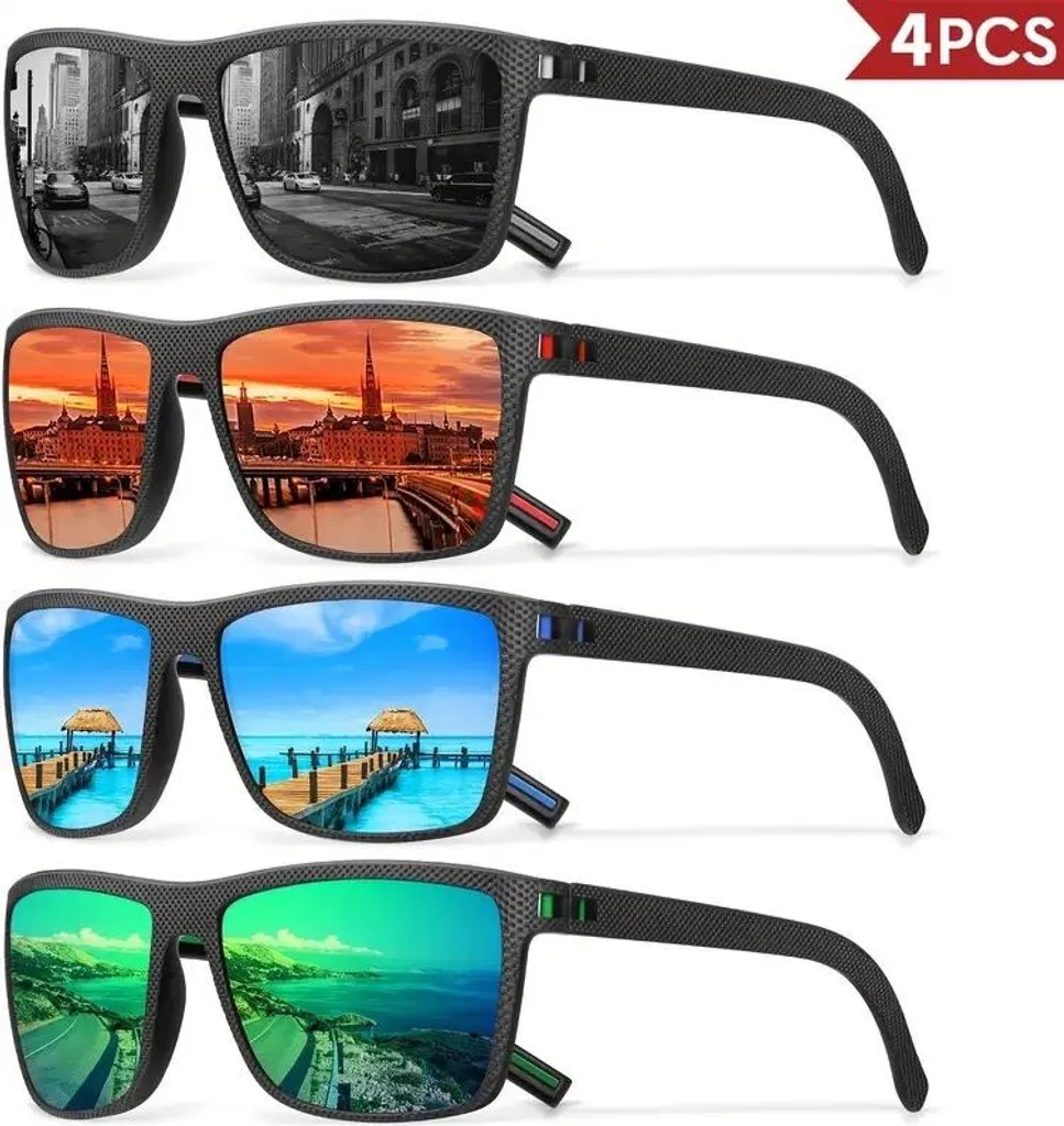 Lunettes de mode vintage unies avec verres miroir classique - Set de 4