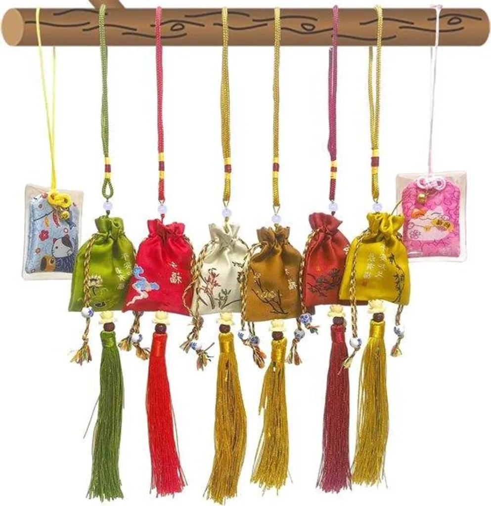 Amulettes Omamori japonaises lot de 8 pour la santé et la prospérité