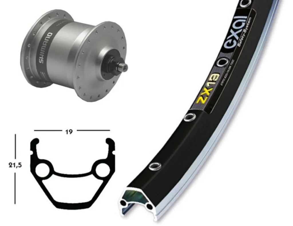 Roue de vélo ville 28 pouces avec dynamo moyeu DHC3003 et jante Exal