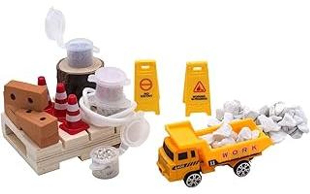 ZauberDeko Wichtel Zubehör Baustelle Bagger Baumaterial Miniatur Wichteldorf Set 18-teilig