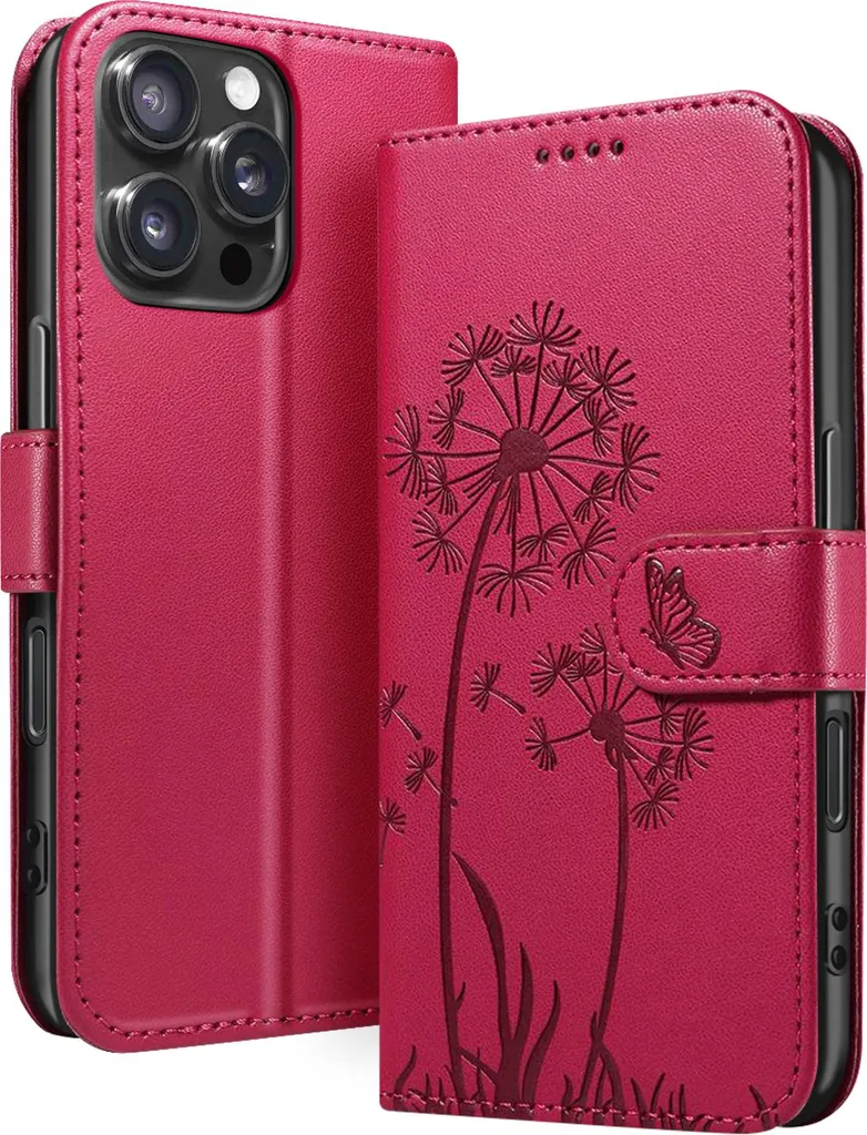 Zanaé, iPhone 16 Pro Max Custodia a portafoglio Premium Flowers Butterfly Edition, Rosso