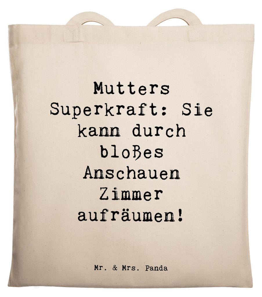 Mr. & Mrs. Panda Jutebeutel Spruch Mutters Magie - Transparent - Geschenk, Familie, Mutterliebe, Superkraft, Laptoptasche, Einkaufstasche, Jubiläe...