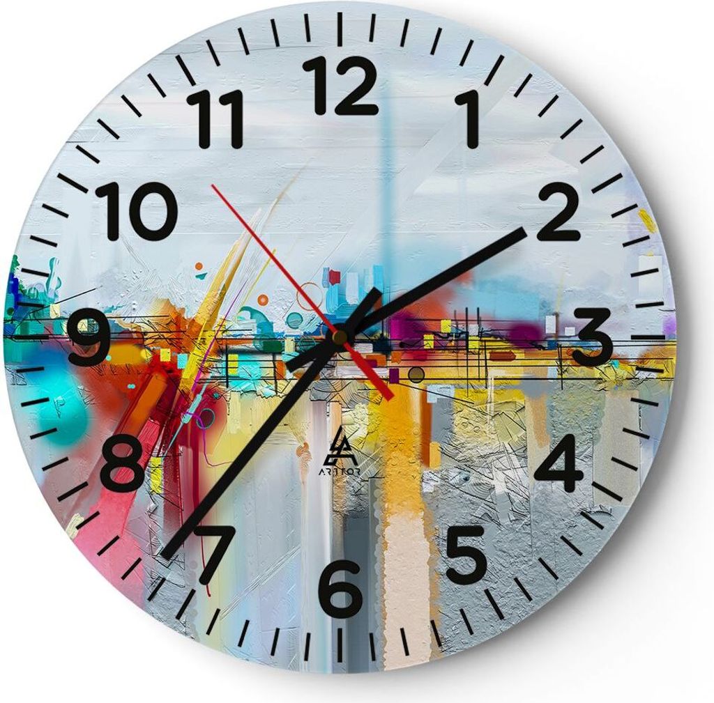 Wanduhr - Rund - Glasuhr - Abstraktion modern - 40x40cm - Schleichendes Uhrwerk - Lautlos - zum Aufhängen bereit - Dekoration Modern - Wanddekorat...