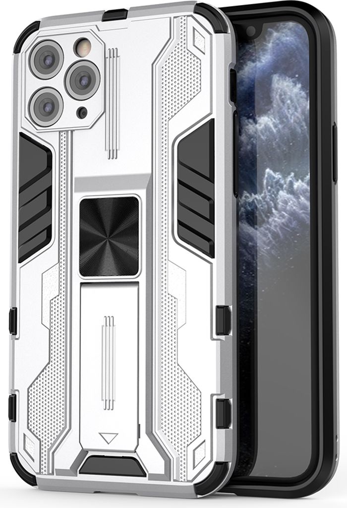 iPhone 11 Pro Hülle, Dual Layer PC TPU Bumper Stoßfest Ständer Schutzhülle für iPhone 11 Pro Silber