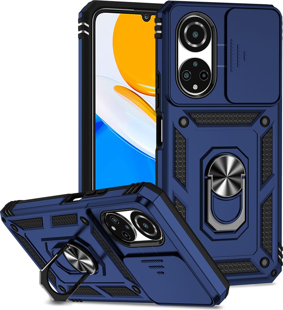 Honor X7 Hülle mit Schiebe Kamera Schutz und Ringhalter Ständer Robust Rüstung Schutzhülle für Honor X7