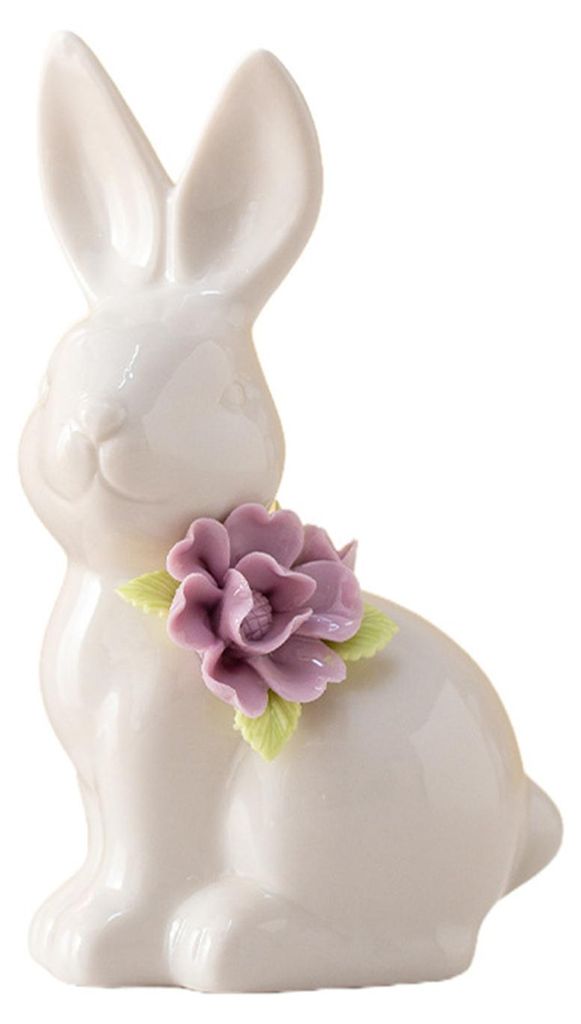 Osterhasenfigur aus Keramik, Mini-Blumenhasenstatue, Frühlings-, Oster-, Heim-, Büro-, Feiertags- und Partydekoration