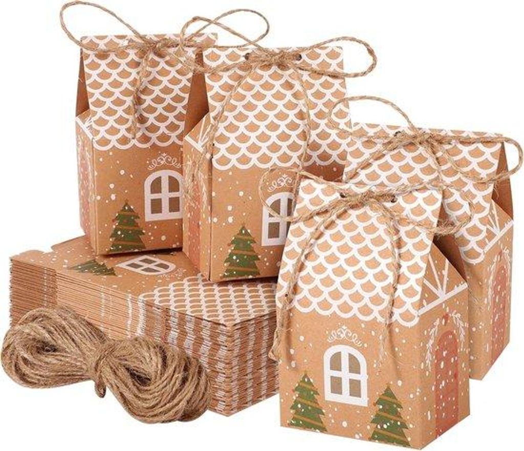 Kleine Weihnachtstüten 10,5x7x5cm aus Kraftpapier mit Schnur