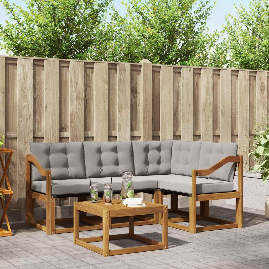 "Seasonal Sale"Outdoor-Sofagarnitur - CLORIS - Balkonmöbe/Sitzgruppe - mit Kissen 5 pcs - Moderne Design - Natürlich und Hellgrau - Gartensofas D...