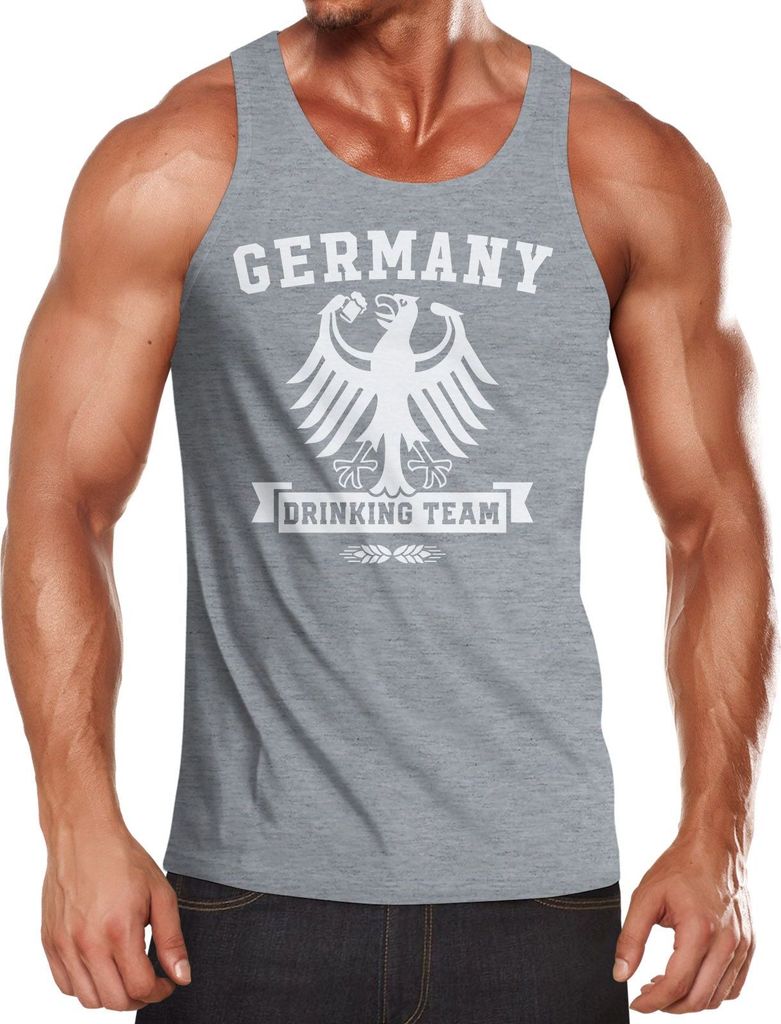 Cooles Herren Tanktop mit Lustigem WM Motiv Deutschland Germany Drinking Team Moonworks grau L