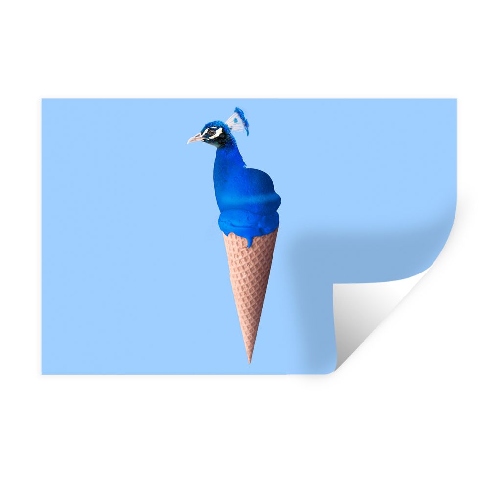 MuchoWow Wandtattoo Wandsticker Wandaufkleber Pfau - Eistüte - Eiscreme - Blau - Vogel 30x20 cm Selbstklebend und Repositionierbar - Wierderverw...