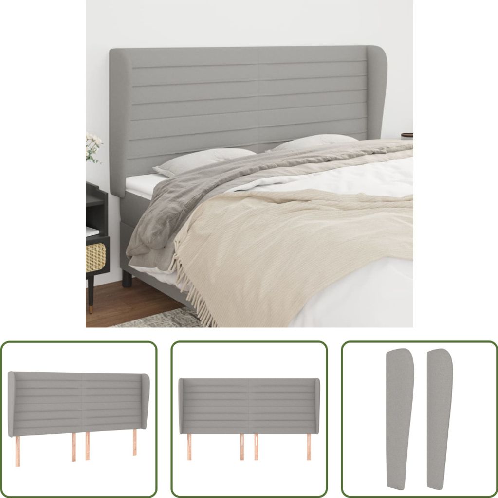 The Living Store Kopfteil mit Ohren Hellgrau 163x23x118/128 cm Stoff