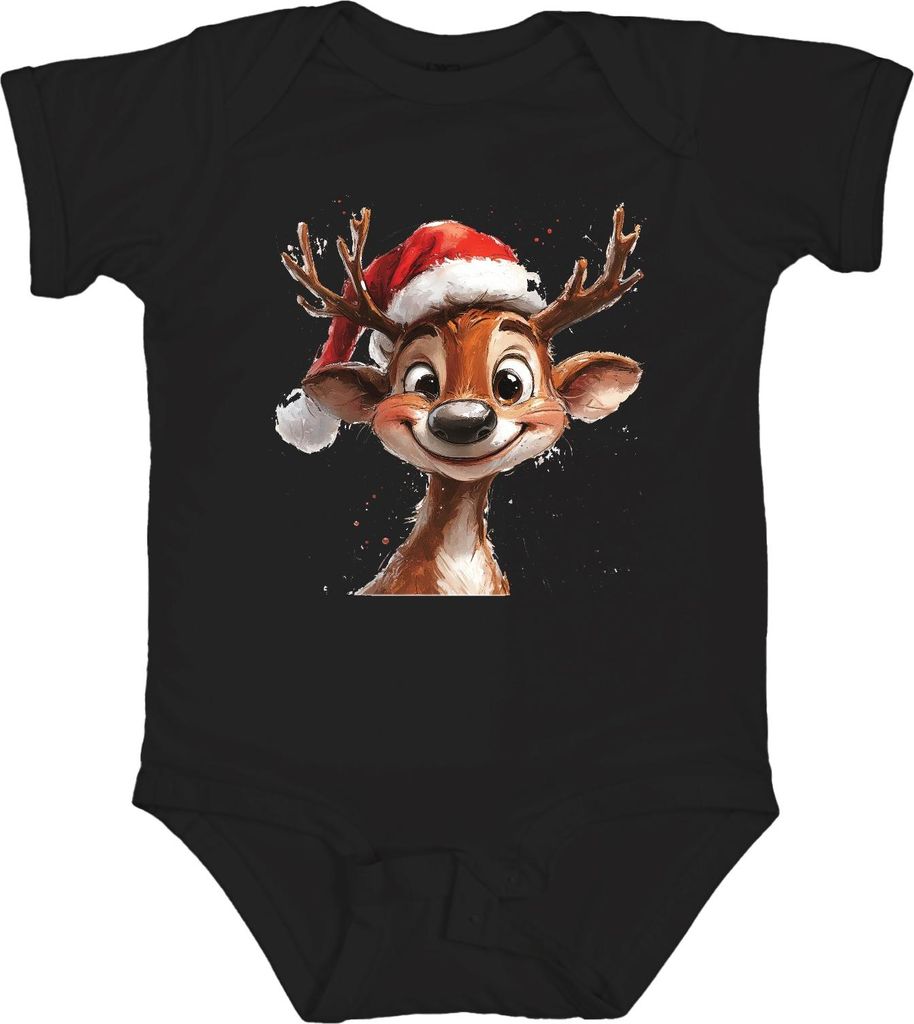Weihnachten Rentier Santa Geschenk niedliches lustig Kinder Unisex Baby Body, Schwarz, 18/24