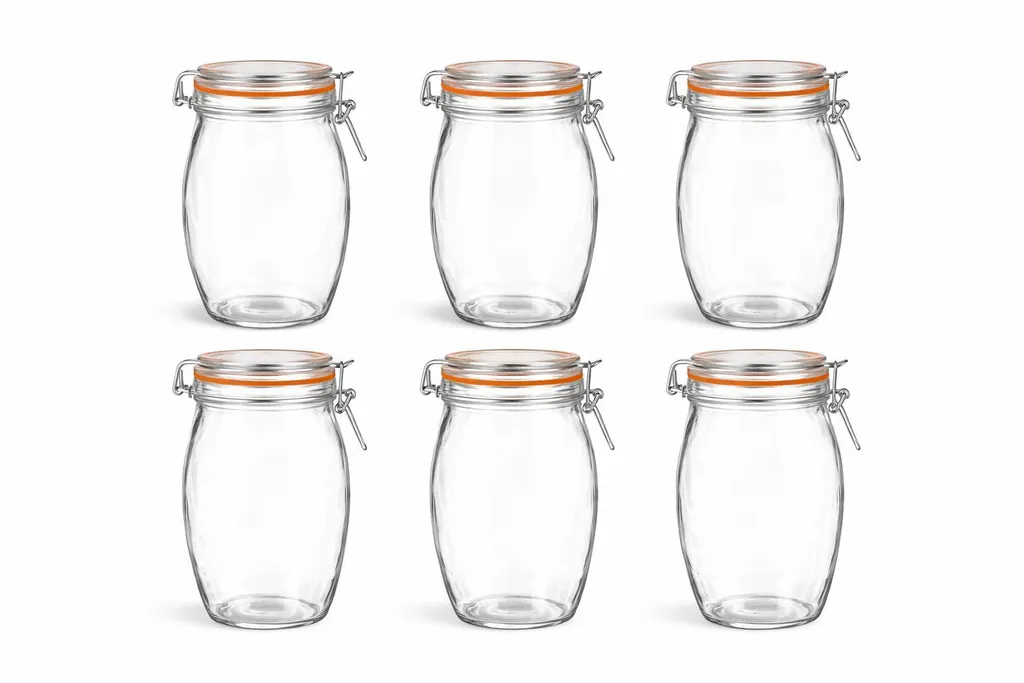 Set 6 Barattoli Vetro Ermetici 1300ml Sferici per Conserve e Dispensa