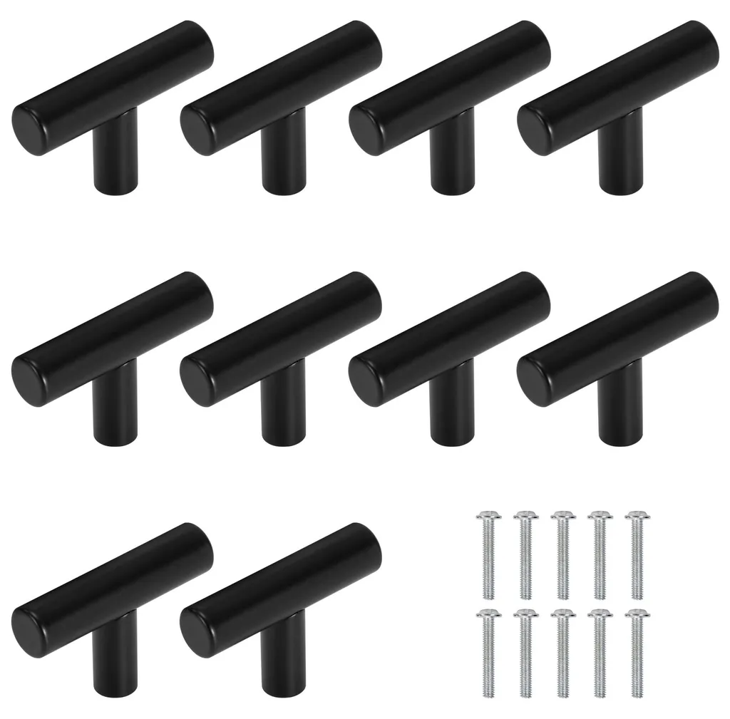 Poignées en acier inoxydable noir 50mm, boutons de meuble lot de 10