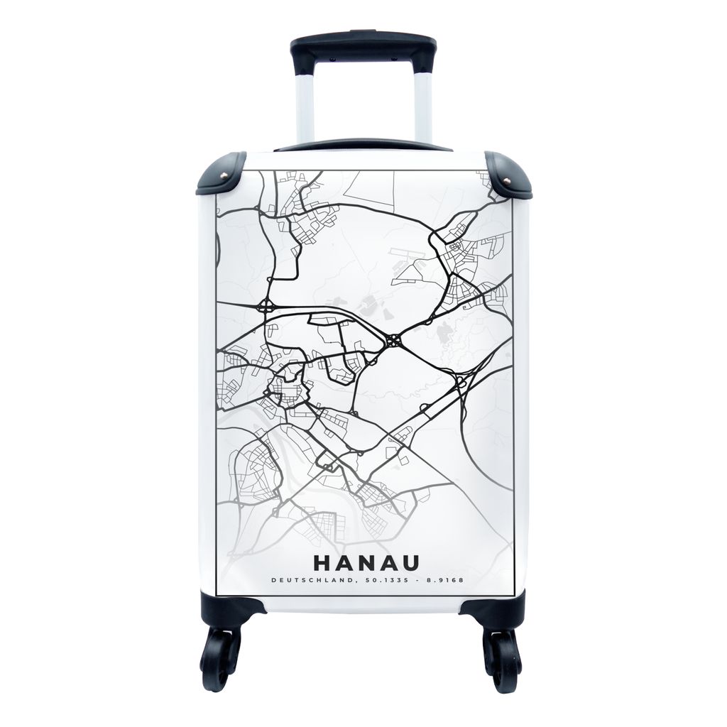 MuchoWow Koffer Handgepäck Trolley Rollkoffer Kleine Reisekoffer mit 4 Rollen - Stadtplan - Stadtplan von Hanau - Bedingungen - Cabin Size < 55x...