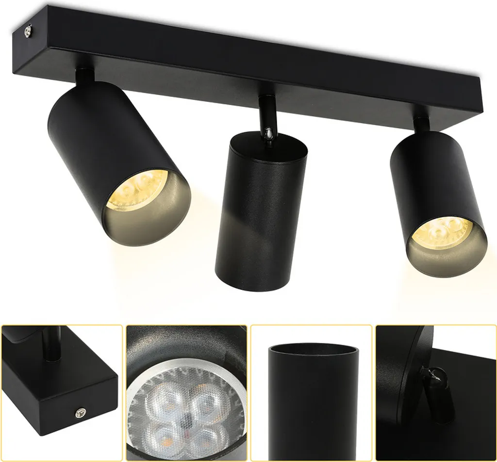 Plafoniera 3 Faretti LED Orientabili Jopassy - Nero Opaco GU10 3000K