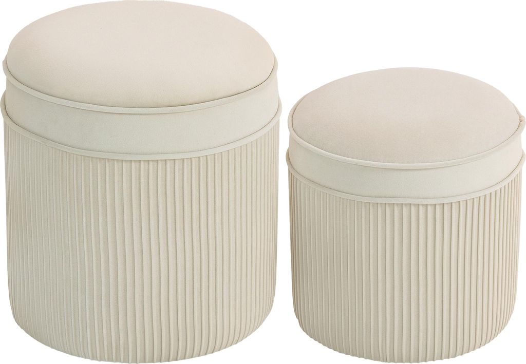 2er Set Sitzhocker mit Stauraum Hocker mit Deckel, Runder Fußhocker mit Samtoptik 36 x 36 x 41,5 cm Cremeweiß