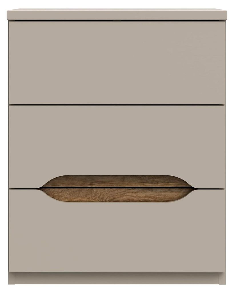 Nachttisch 50, moderner Nachtschrank mit abgerundeten Griffmulden, 3 Schubladen, Holzwerkstoff, Kaschmir | Beige Holzdekor, 50,4 cm breit x 63,5 cm...