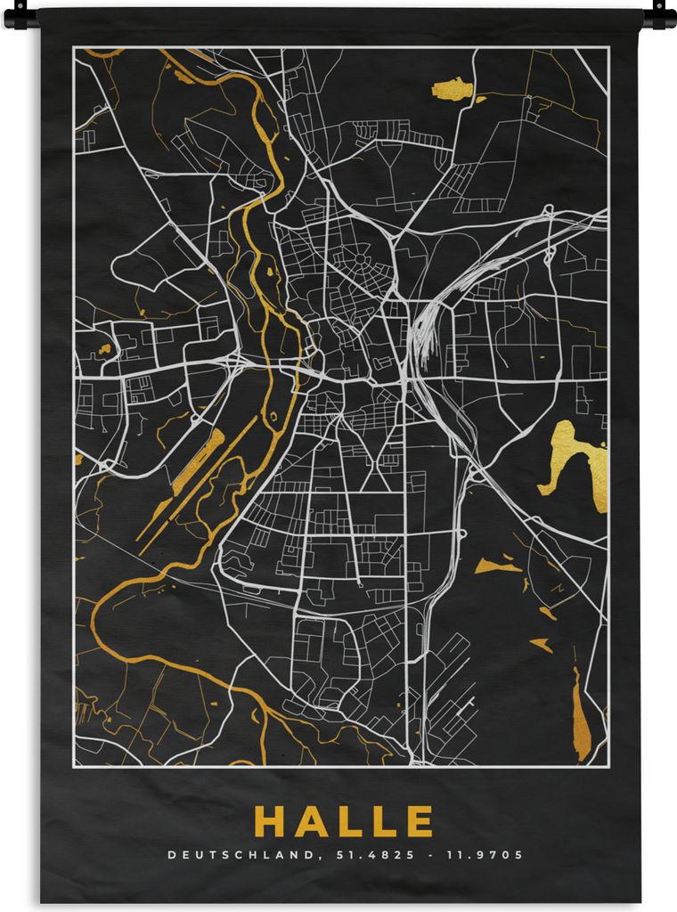 MuchoWow Wandteppich Wandbehang Halle - Stadtplan - Gold - Karte - Deutschland 90x135 cm Tapisserie Dekoration Wandtuch - Baumwolle - Wandskulptur
