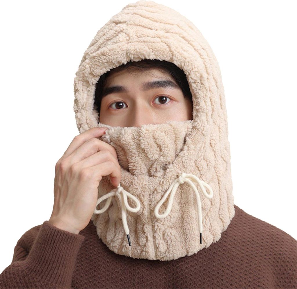 Fleece-Sturmhaube für Damen, Winter-Set, einteilig, Mütze und Schal, winddicht, Ski-Gesichtspolster, wärmender Nackenwärmer für kaltes Wetter