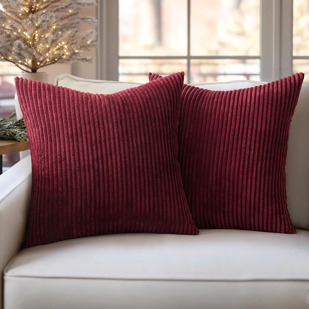 Set mit 2 Kissenbezügen aus Cord, weinrot, 40 x 40 cm, für Sofakissen, dekorative Kissenbezüge, weiche Kissen für Sofa, Schlafzimmer, Wohnzimme...