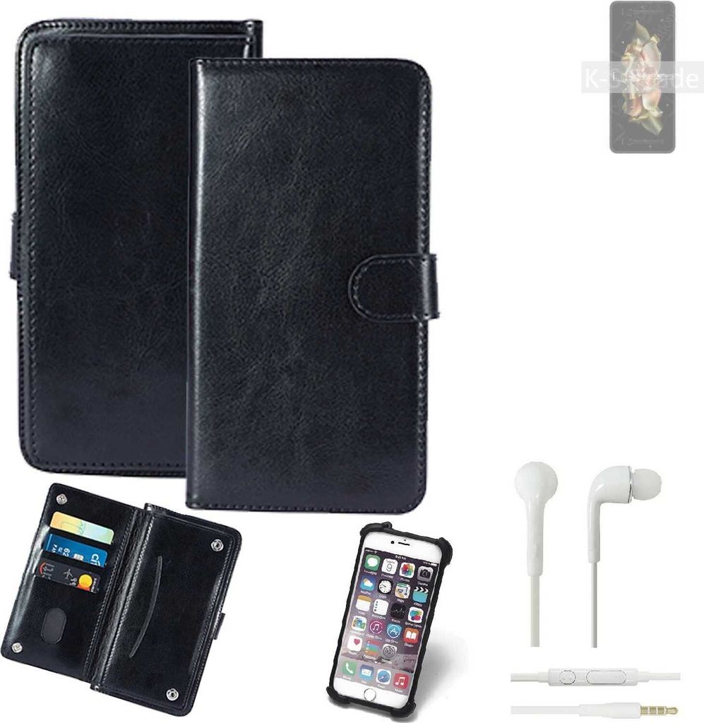 K-S-Trade 360° Hülle kompatibel mit Samsung W23 Flip inkl. Headphones schwarz Kunstleder Case BookCase WalletCase Kunstlederederhülle Handyhülle,