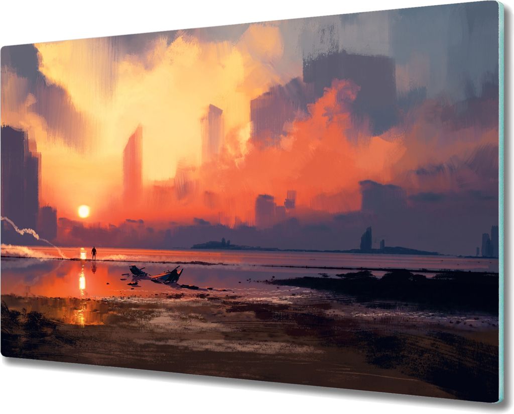 Coloray Hackbrett Küchenbrett Kochplattenabdeckung Schneidebrett Herdabdeckplatte 80x52 cm - Nebel Sonnenuntergang