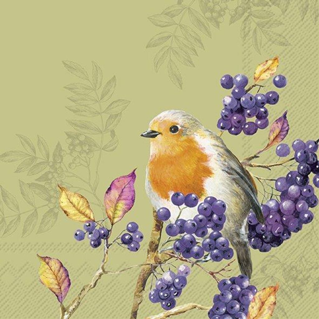 Servietten 33x33 cm - BIRD LIFE green