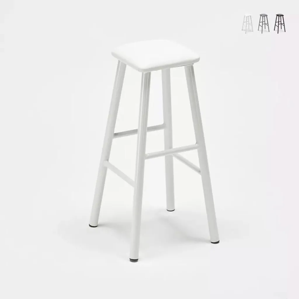 Tabouret métal Hardness blanc assise similicuir rembourrée et cosy