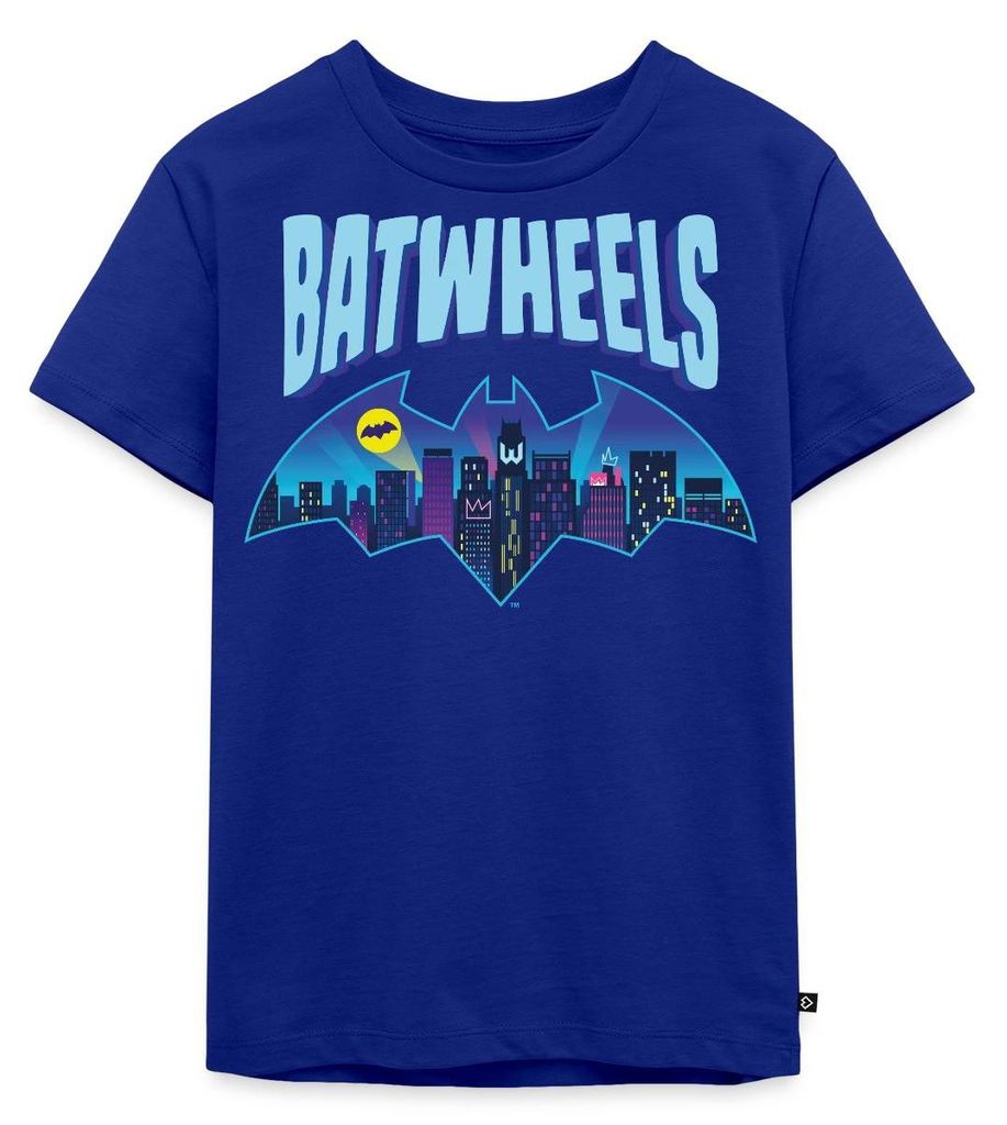 Spreadshirt Batwheels Batman-Symbol Mit Skyline Von Gotham Kinder Premium T-Shirt, 98/104 (2 Jahre), Royalblau
