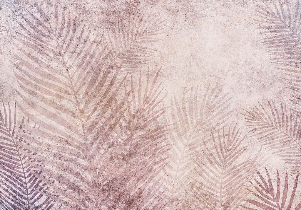 Vlies Fototapete tropische Blätter 400x280 cmTapeten Wandtapete XXL Palmblatt Natur rosa grau wie gemalt b-C-10014-a-a